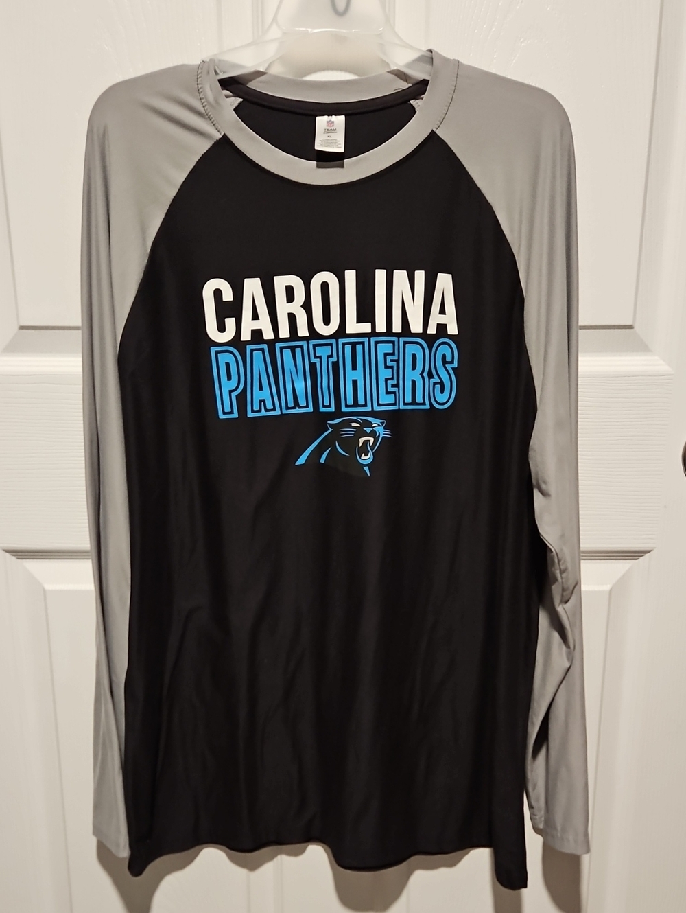 NFL Carolina Panthers Long-Sleeve Raglan  Shirt - Black & Gray with Blue Accent